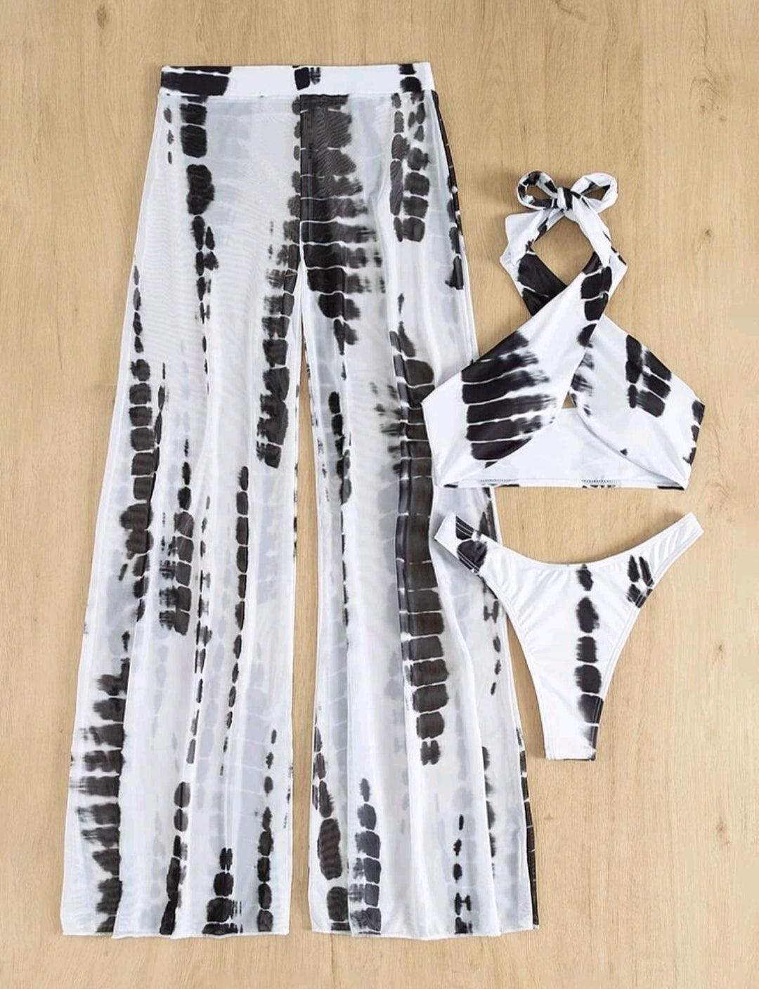 3 pièces bikini tie dye croisé & pantalon de plage - Santorini Shop