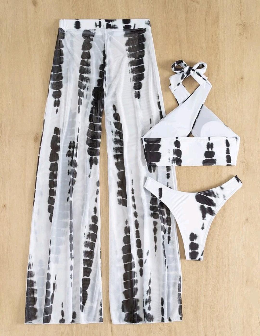 3 pièces bikini tie dye croisé & pantalon de plage - Santorini Shop