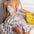 Robe femme col V à bretelles – Motif imprimé & détails ajourés