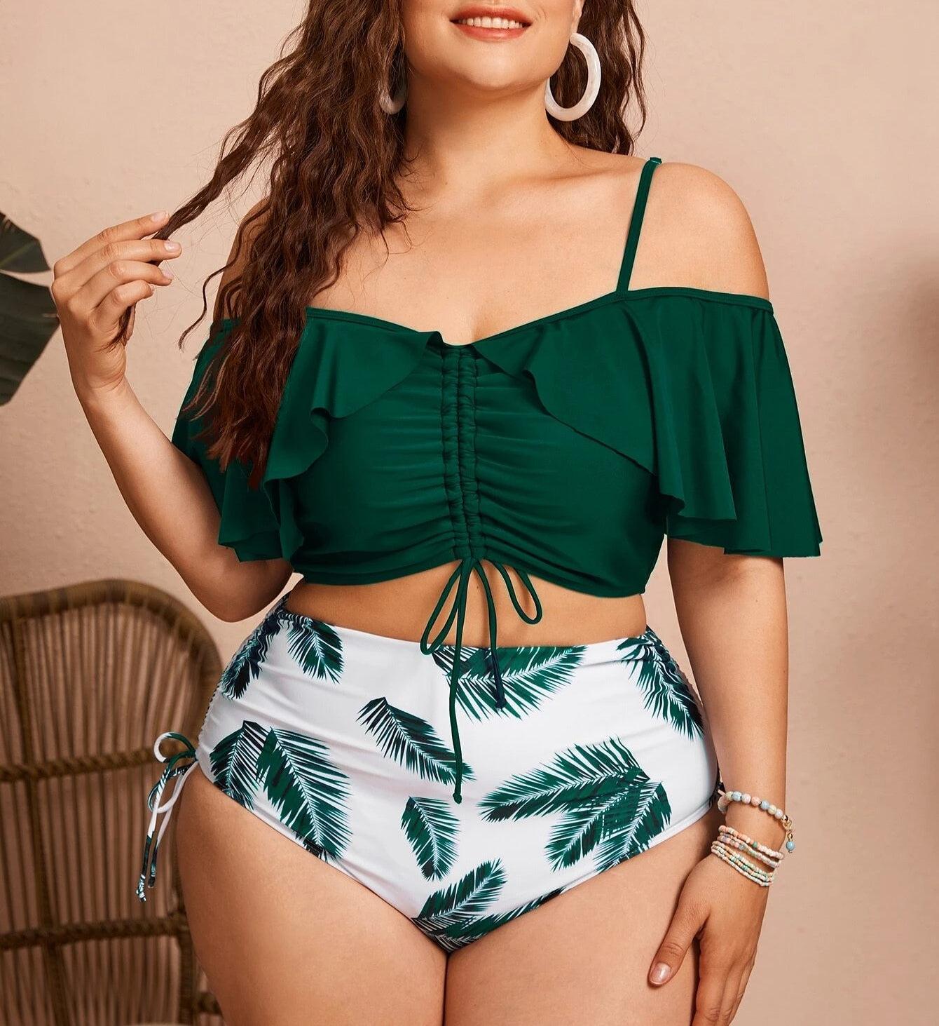 Bikini à imprimé feuille avec plis - Santorini Shop