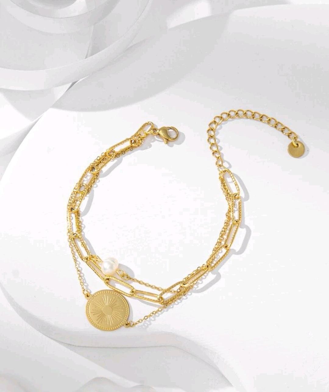 Bracelet multicouche rond & fausse perle - Santorini Shop