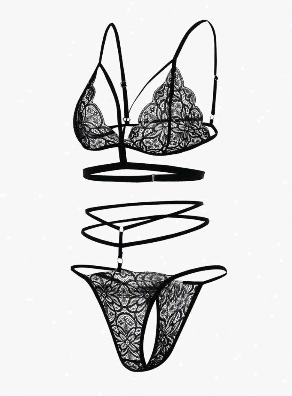 Ensemble de lingerie en dentelle à harnais - Santorini Shop