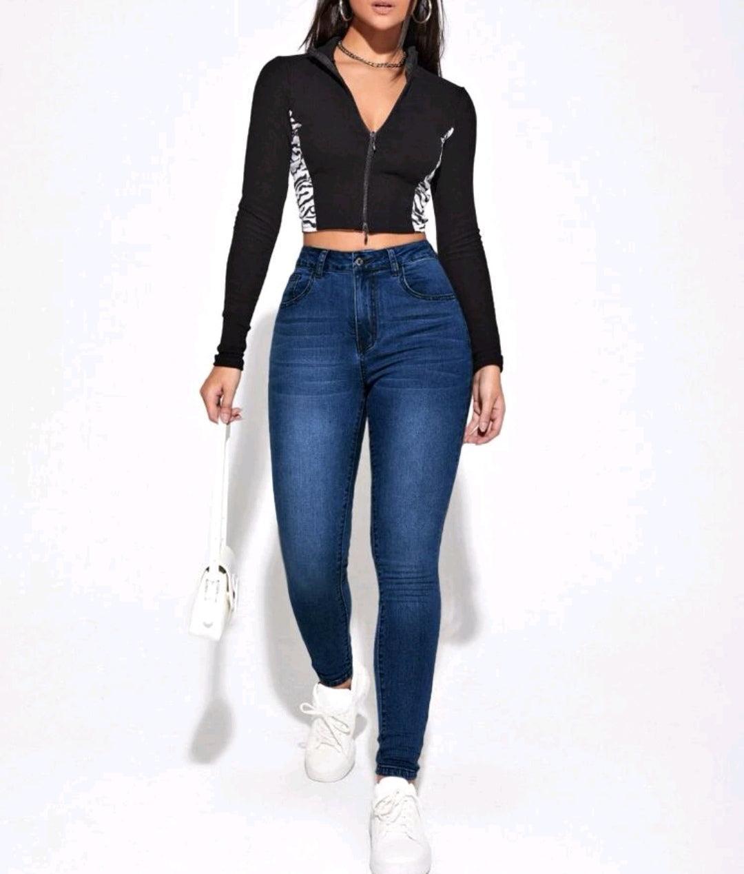 Jean skinny taille haute délavé - Santorini Shop