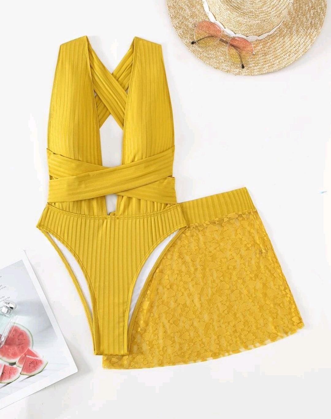 Ensemble jupe de plage maillot de bain une pièce