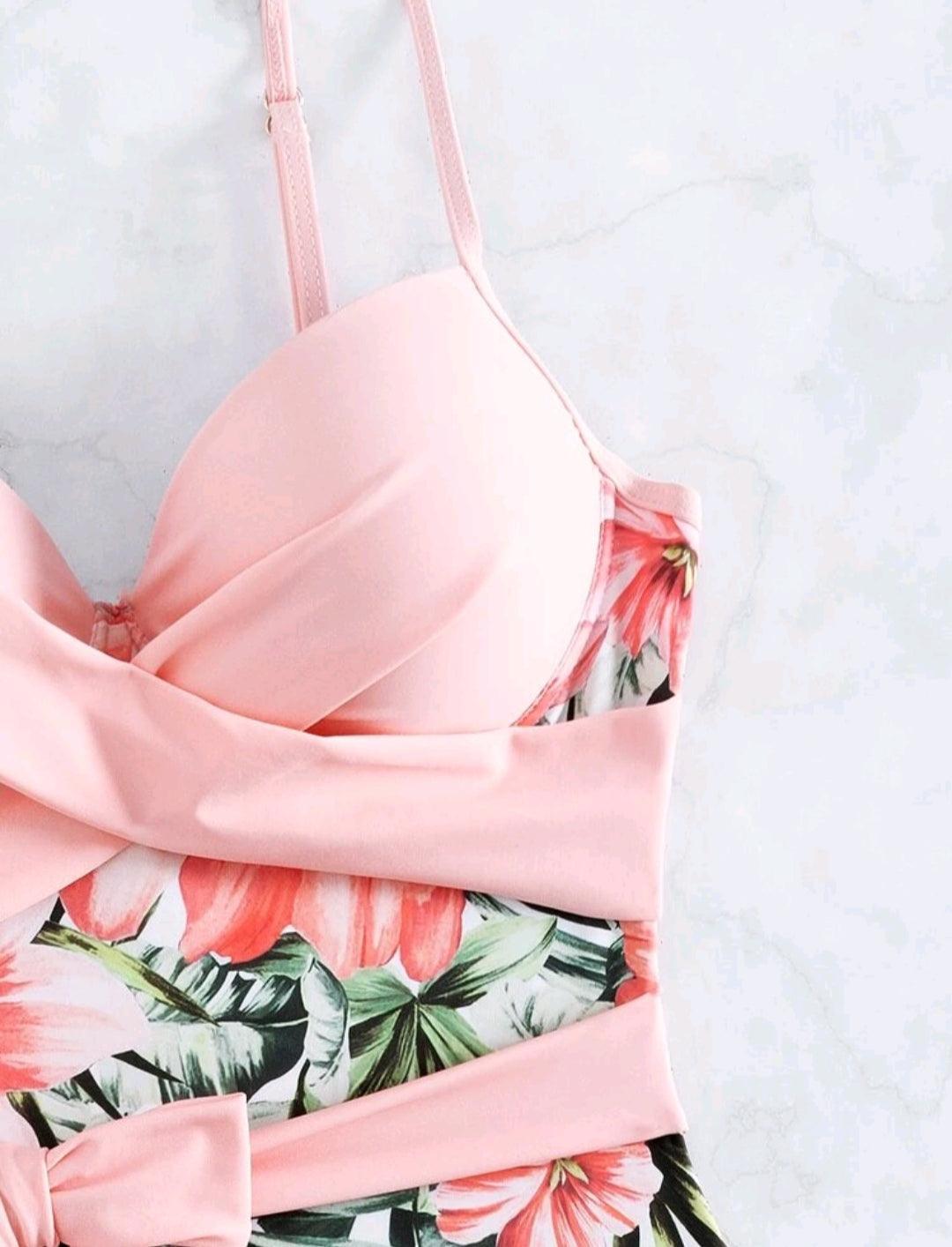 Maillot de bain une pièce push-up à imprimé tropical croisé - Santorini Shop