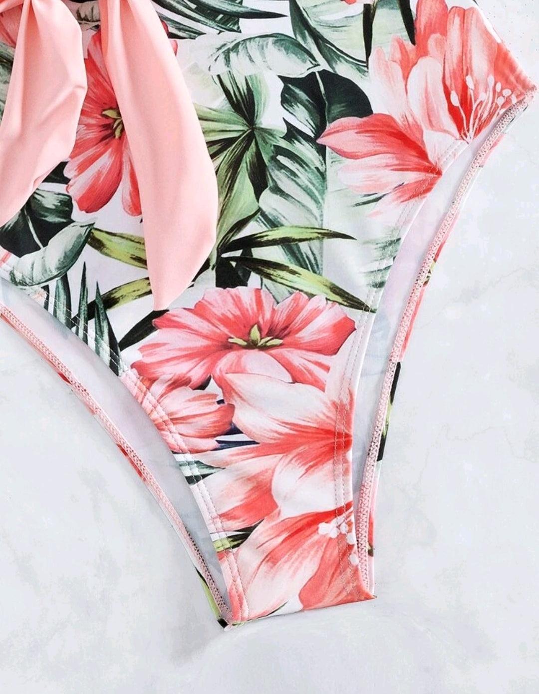 Maillot de bain une pièce push-up à imprimé tropical croisé - Santorini Shop