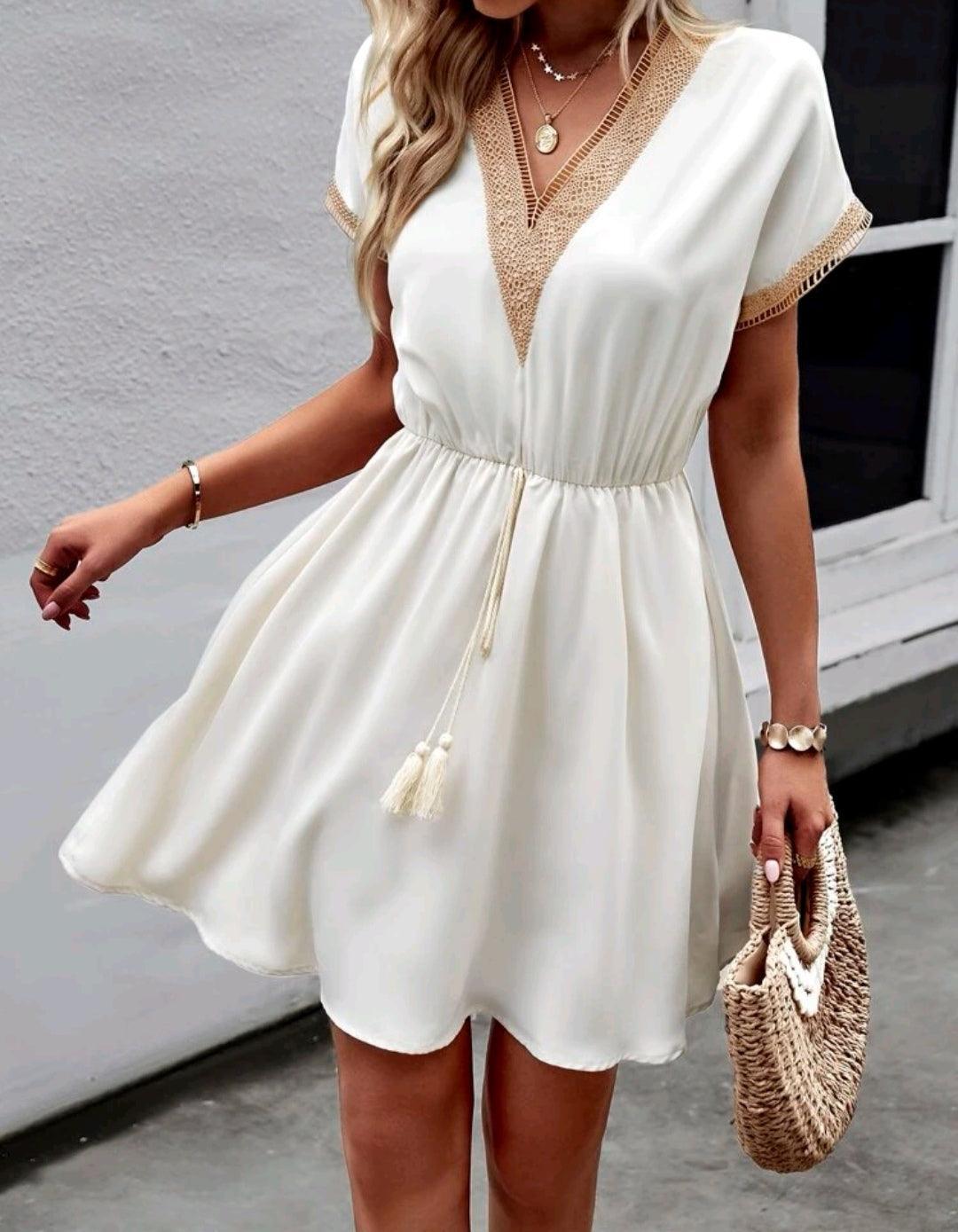 Robe avec dentelle à frange - Santorini Shop