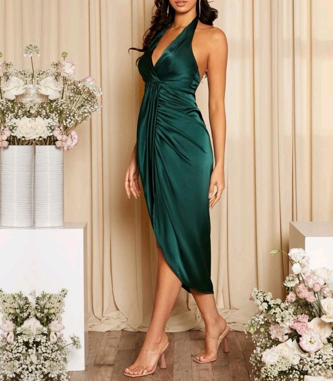 Robe drapé dos-nu en satin - Santorini Shop