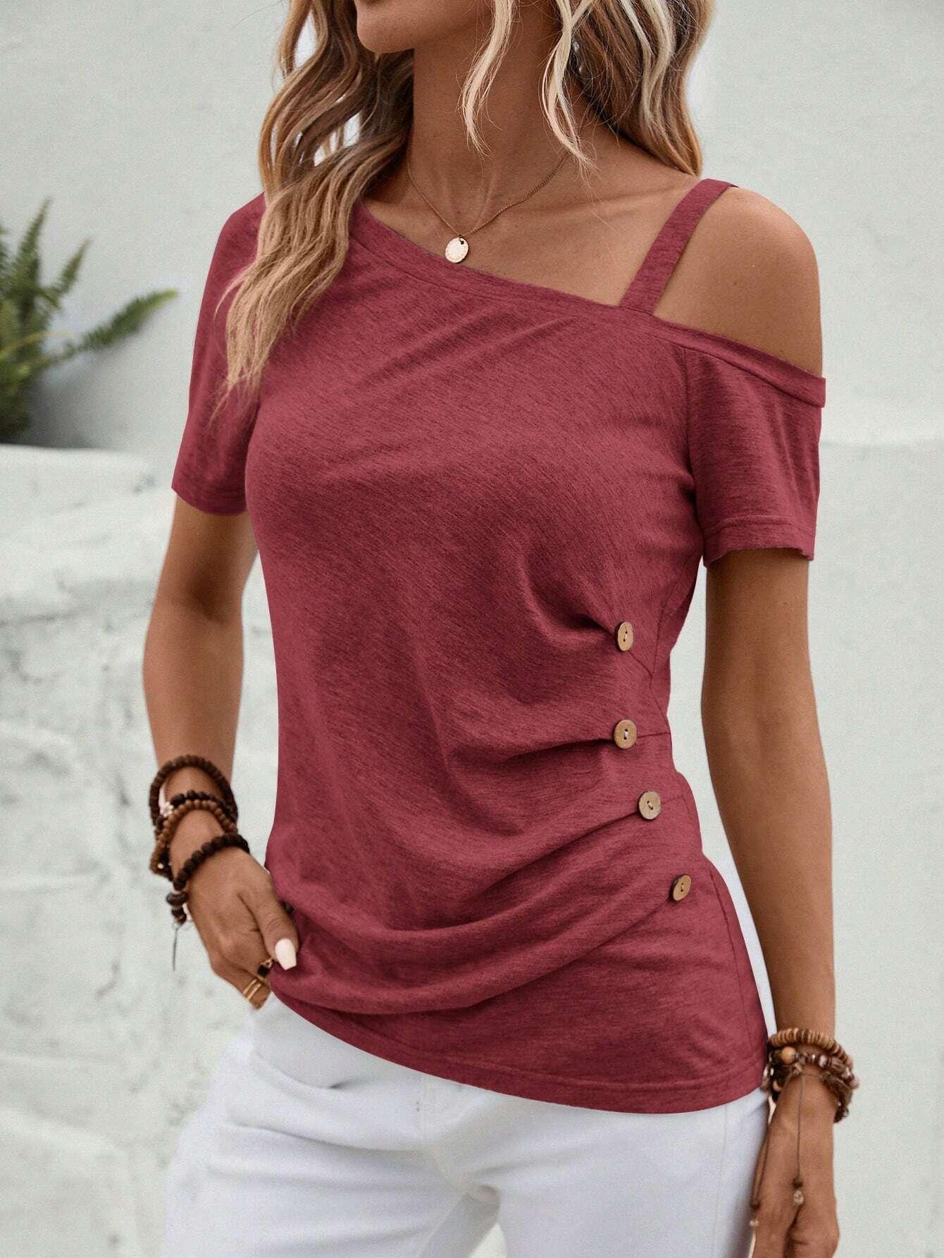 T-Shirt Avec Motif Floral, Col Haut Et Asymétrique Caractéristiques