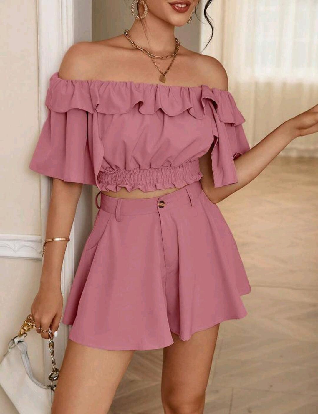 Lara - Ensemble ample avec haut à manches mi-longues et short à col en V