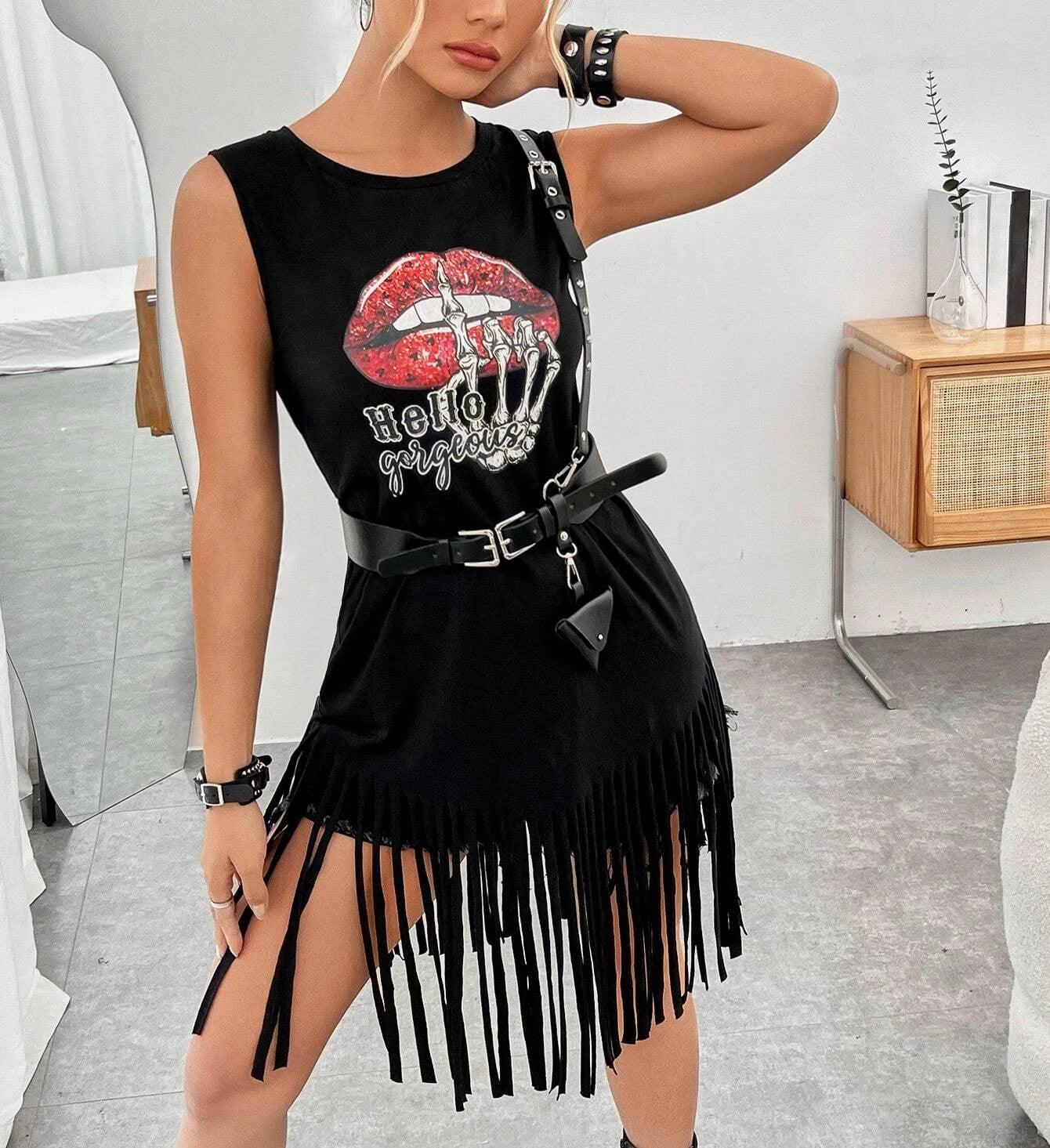 Top sans manches bouche et tête de mort (sans ceinture) - Santorini Shop