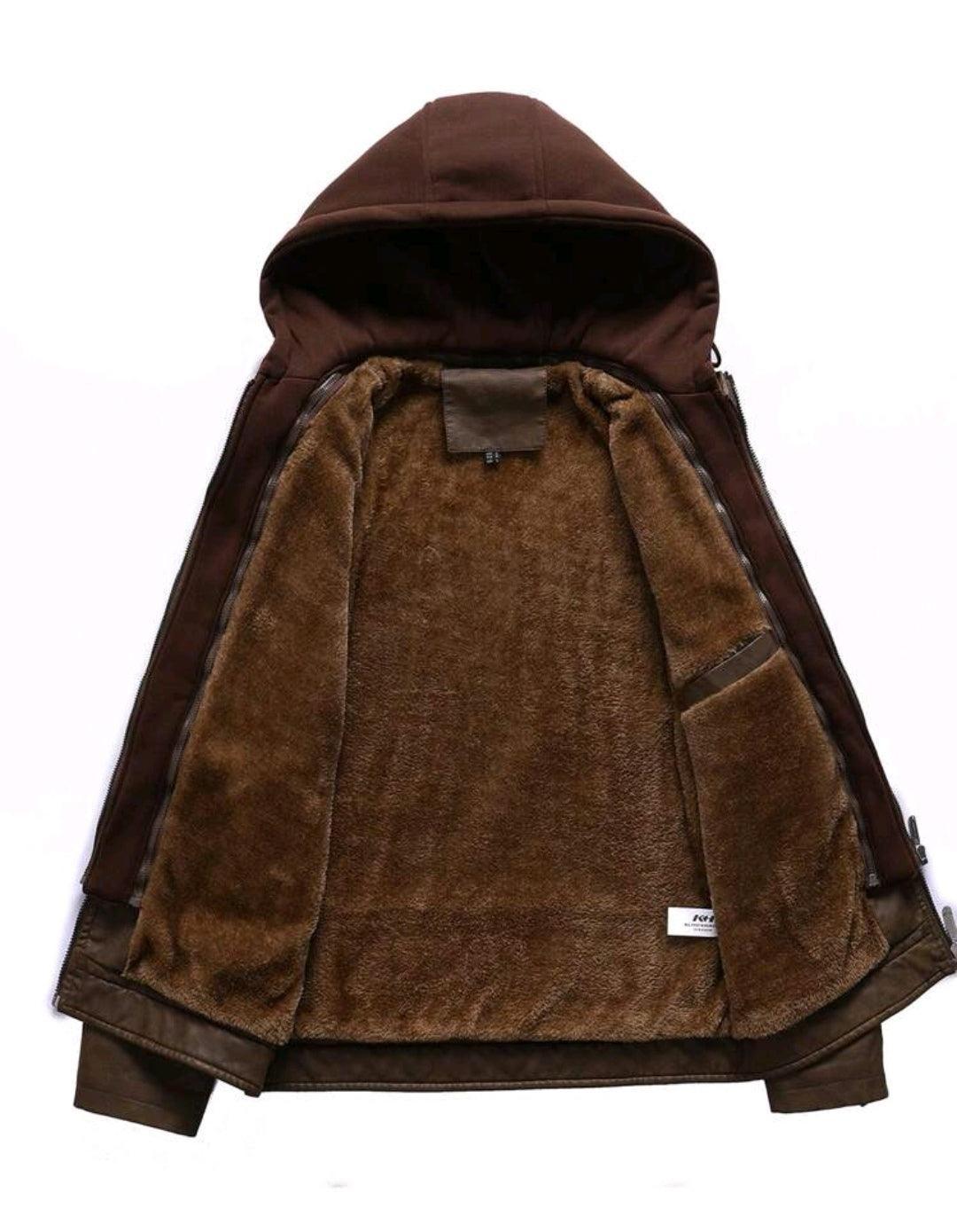 Veste zippé à capuche en cuir PU - Santorini Shop