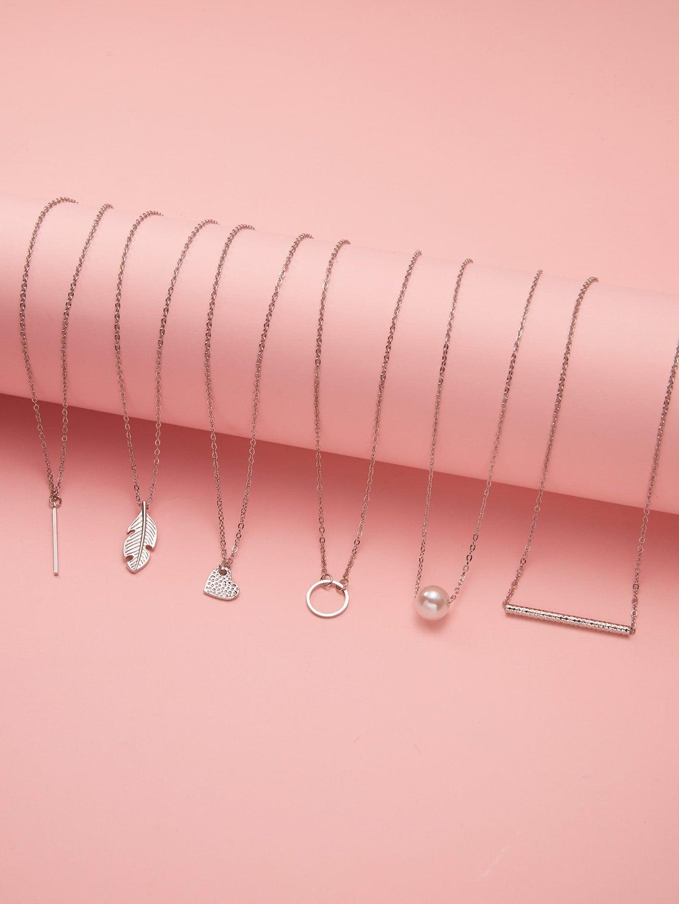 6 pièces Collier à fausse perle à breloque cœur - Santorini Shop