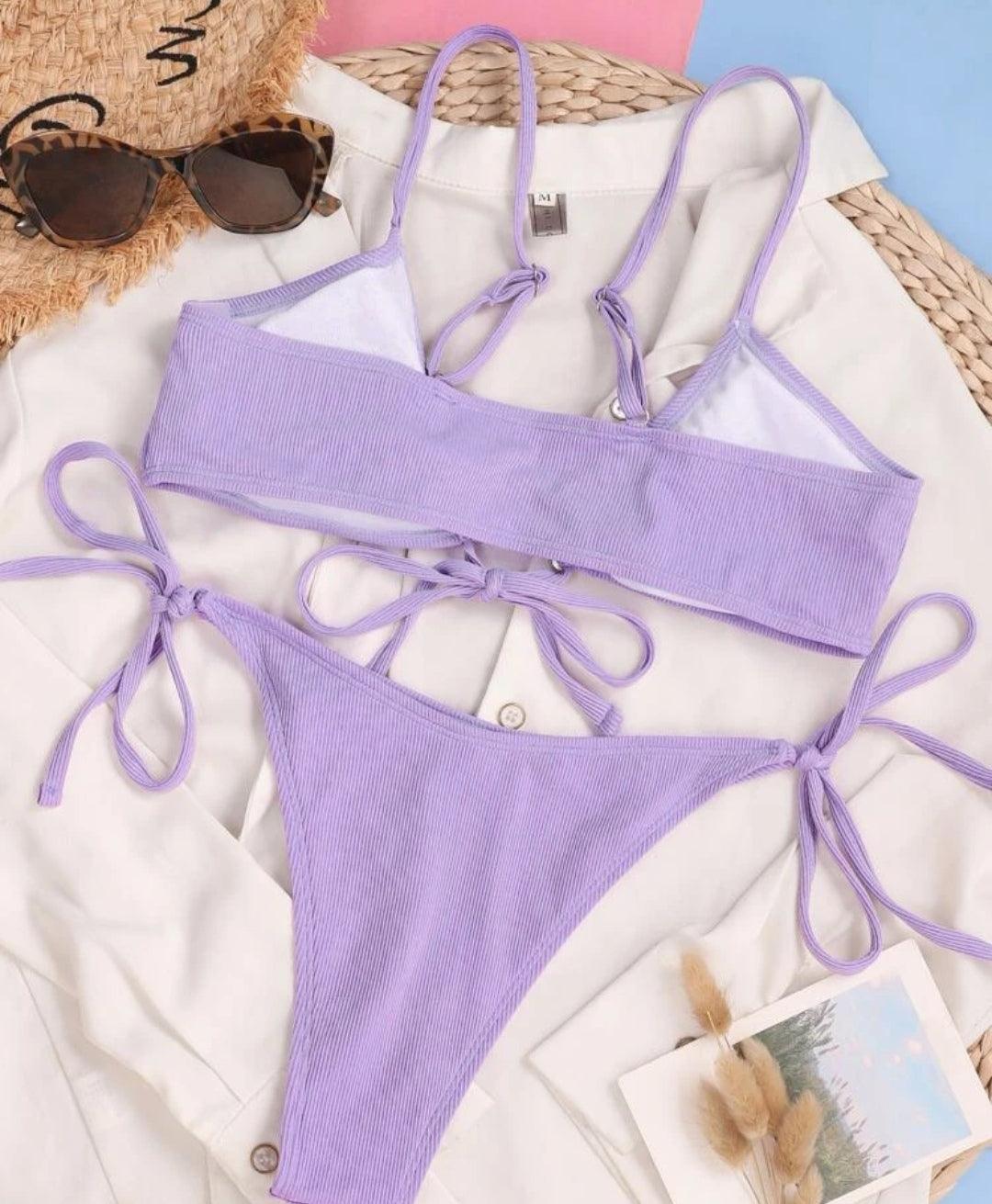 Bikini unicolore côtelé à nœud - Santorini Shop