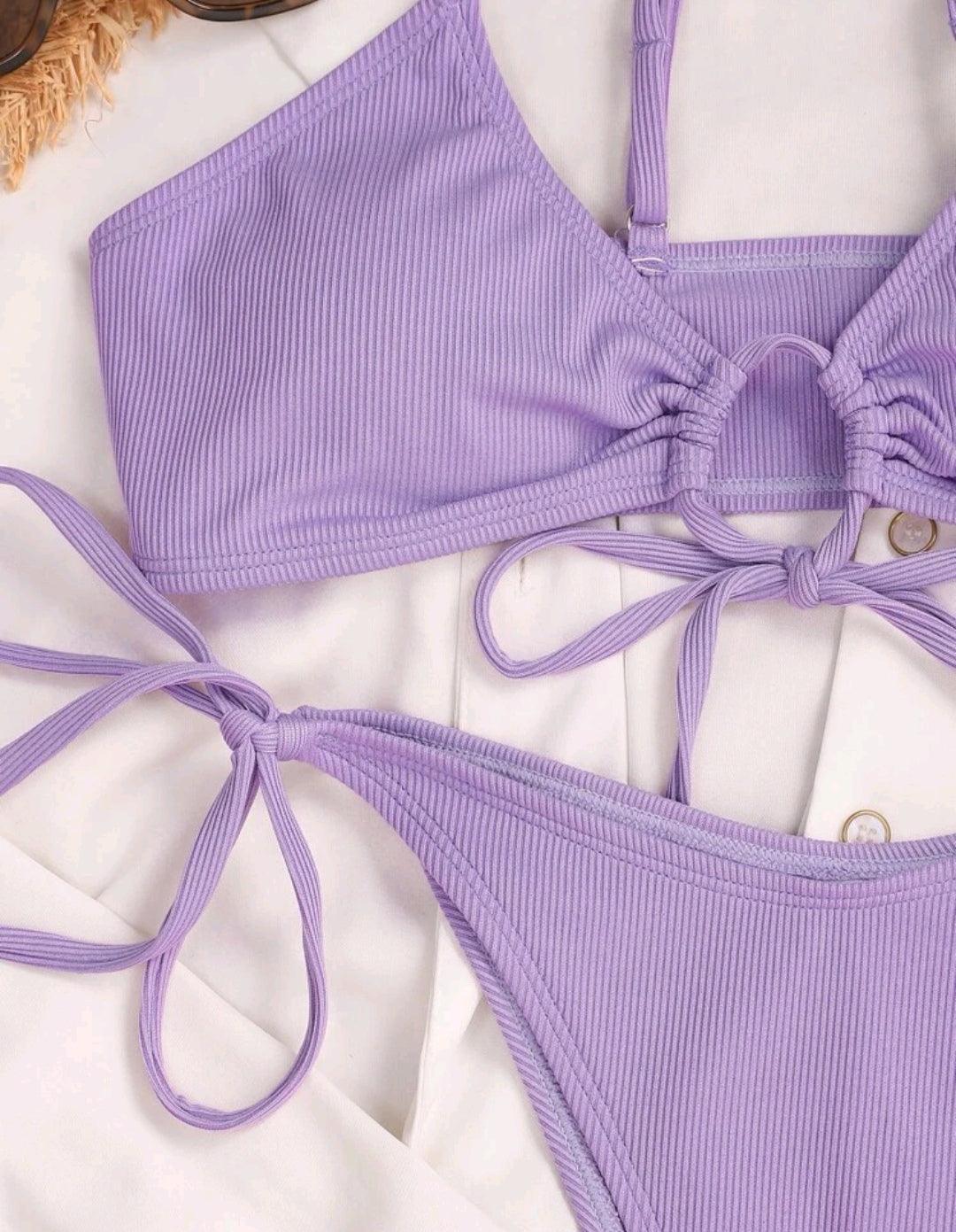 Bikini unicolore côtelé à nœud - Santorini Shop