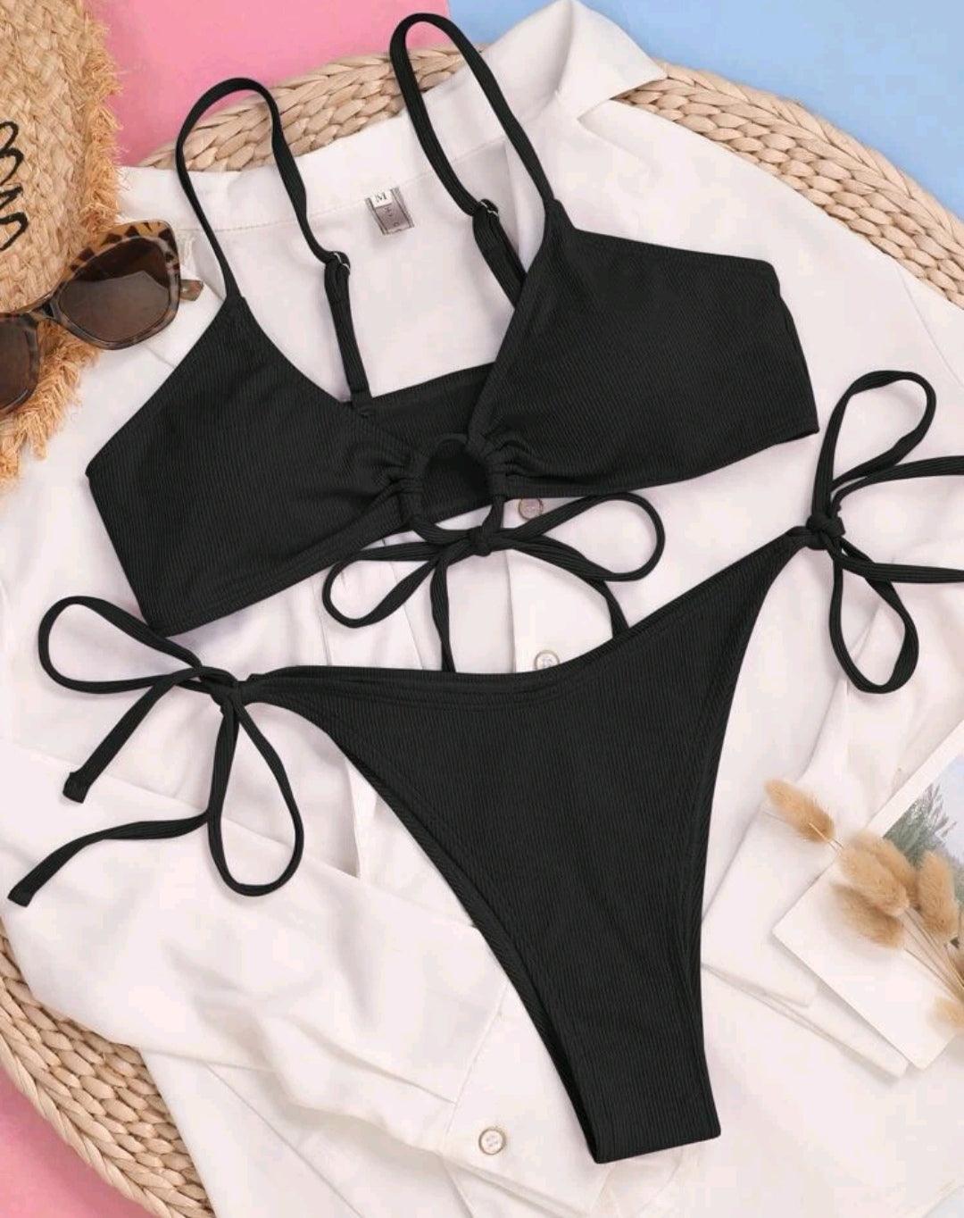 Bikini unicolore côtelé à nœud - Santorini Shop