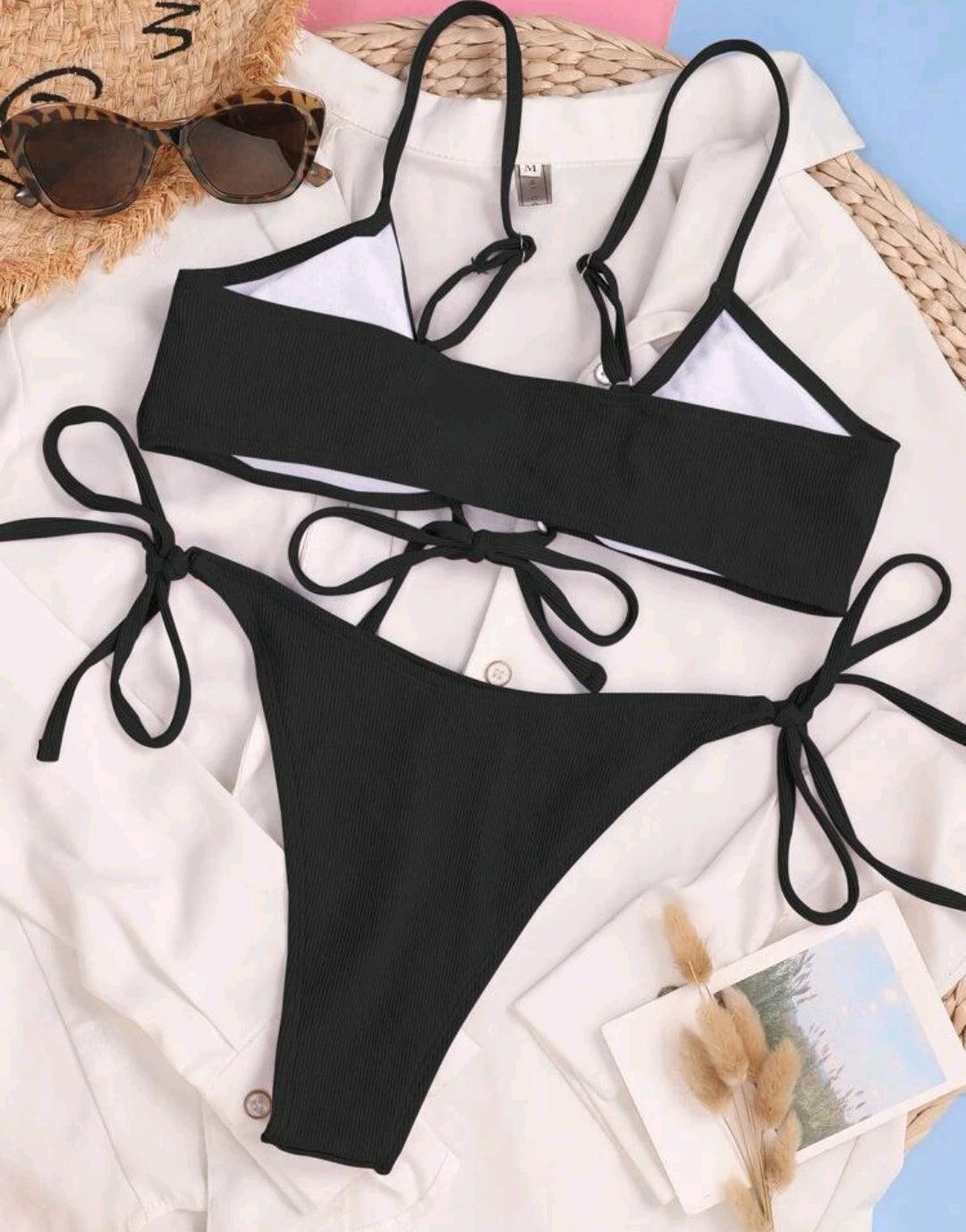 Bikini unicolore côtelé à nœud - Santorini Shop