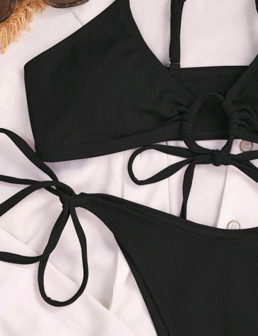 Bikini unicolore côtelé à nœud - Santorini Shop