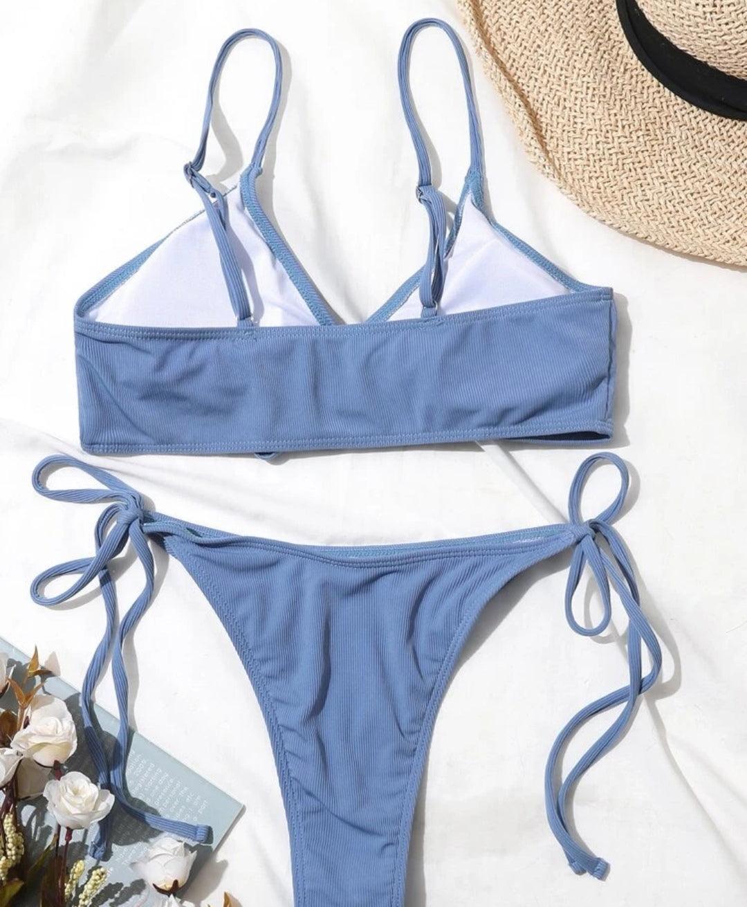 Bikini unicolore côtelé à nœud - Santorini Shop