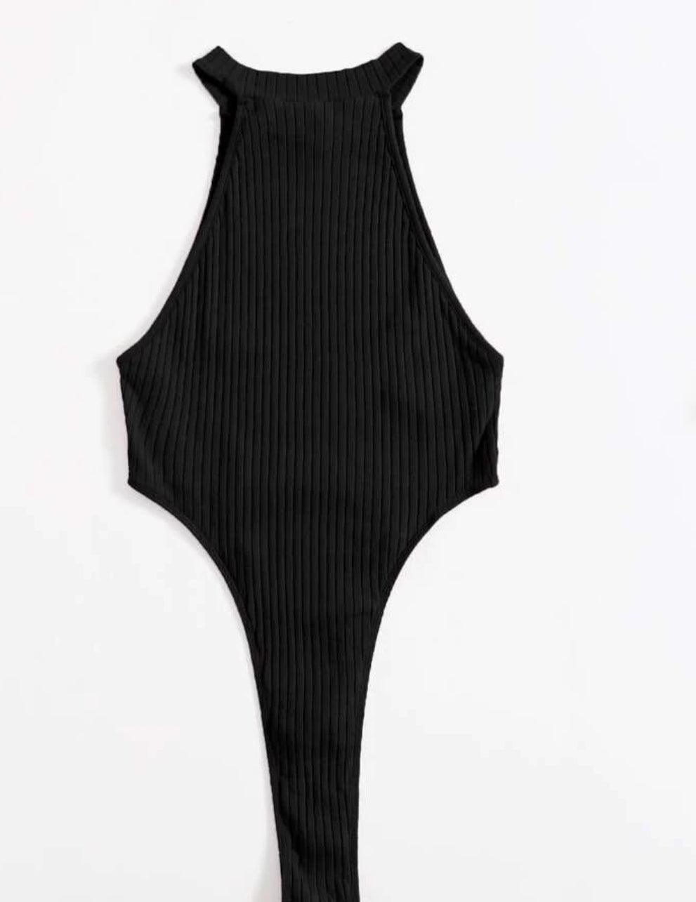 Body unicolore côtelé ras-du-cou coupe haute - Santorini Shop