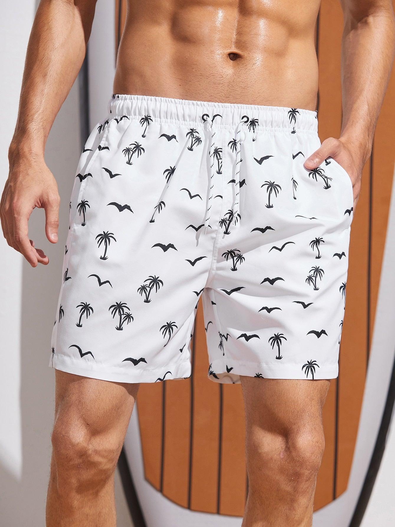 Homme Short de bain cocotier et oiseaux à cordon - Santorini Shop